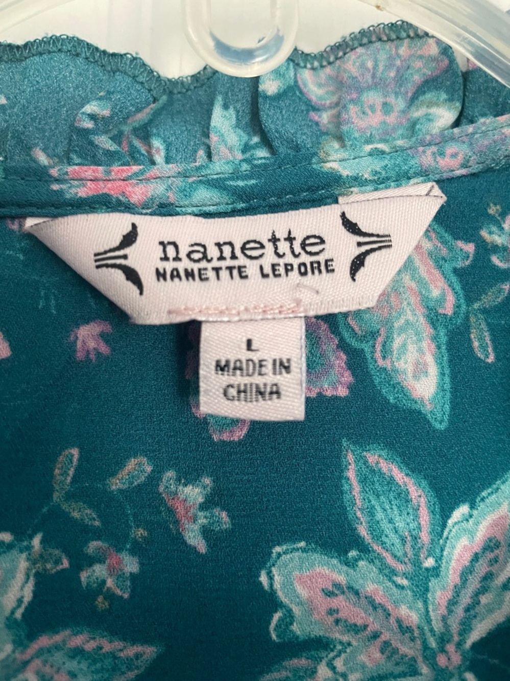 Nanette Lepore Teal Floral Pintuck Blouse in size Large - Picture 2 of 6